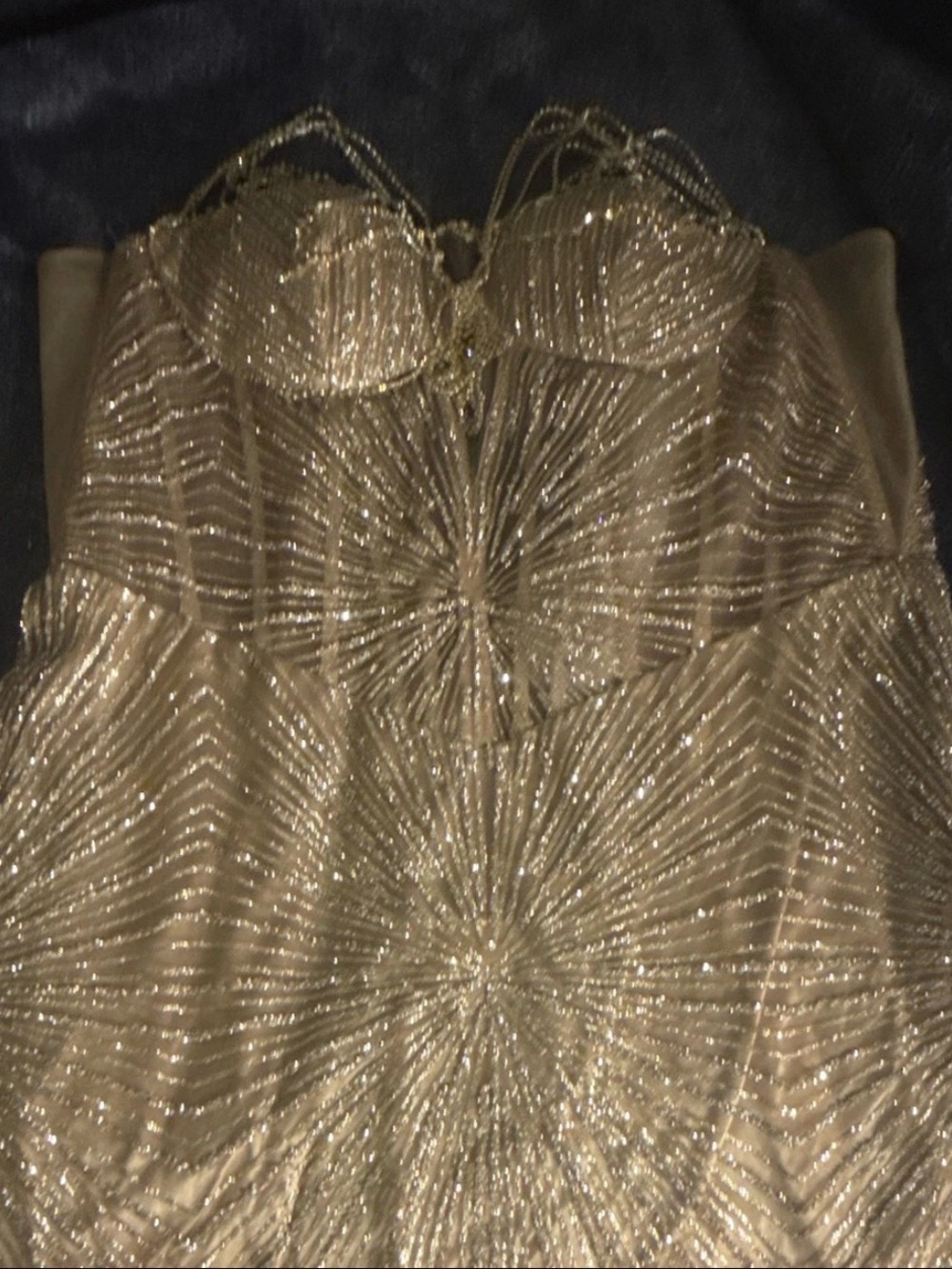 PromGirl Gold Strapless Glitter Prom Dress